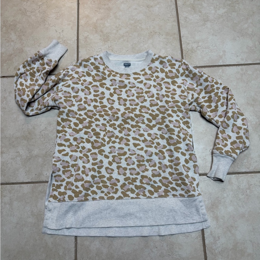 aerie Neutral Leopard Crewneck Sweatshirt in Cream and Tan